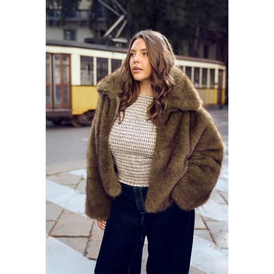 boohoo Dames Plus jasje met kraag van nepbont | Green | Maat: 28