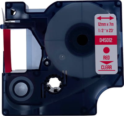 DULA Dymo D1 45012 - S0720520 - Compatible label tape - 1 lettertape - Rood op transparant - 12mm x 7m