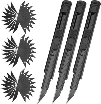 Set van 3 Stuks 9mm Snijmes met 30 Stuks 30° Roestvrijstalen Snijbladen, Verstelbaar Multifunctioneel Snijmes voor Papier, Karton en Kunststoffen