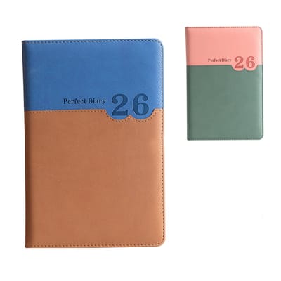 Schoolagenda 2025 2026 -planner-dagplanner-2-delige Engelse dagelijkse werkplanner 2026 - Zelfdiscipline ponskaartplanner - marineblauw, geelbruin - 14.5x21.2cm