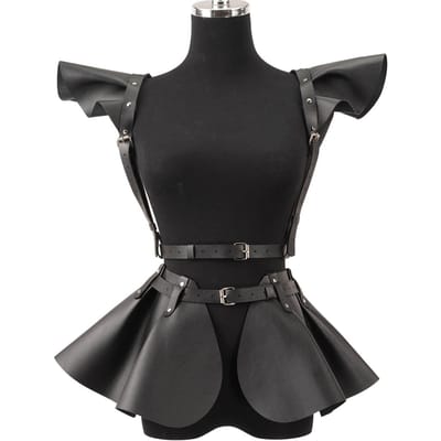 Dames PU Leer Met BH Ruimte Kostuum, Ruimte Rug Sling, Gotische Bustle Sling, Holografisch Leer Pak black