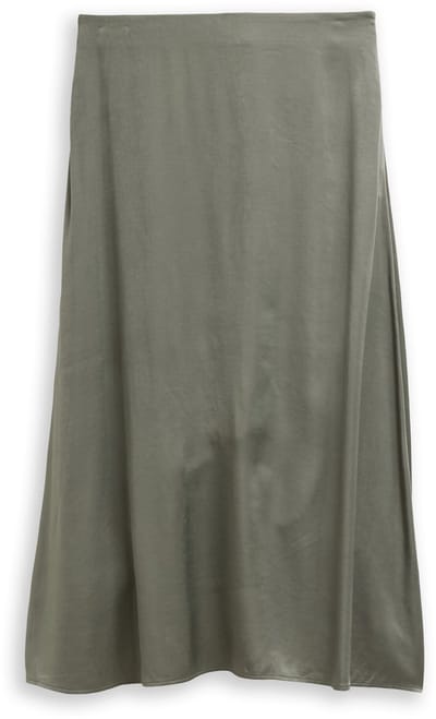 Tom Tailor - Hoge taille satijnen midi-rok - Maat 42 - cloudy green