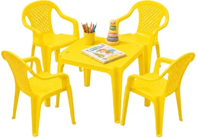 Pro garden kinder tuinset - geel - kunststof - kindertafel en stoeltje - binnen/buiten