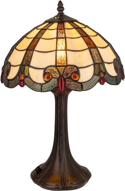 Tiffany tafellamp Klassiek – crème-amber – Ø 30 cm – glas in lood – warm licht | RORUVERA