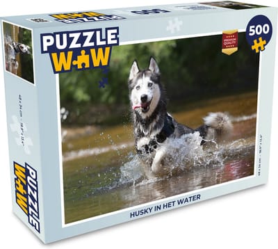 Puzzel Husky in het water - Legpuzzel - Puzzel 500 stukjes