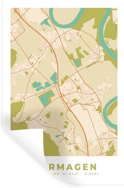 Muurstickers - Sticker Folie - Stadskaart - Vintage - Dormagen - Plattegrond - Kaart - 20x30 cm - Plakfolie - Muurstickers Kinderkamer - Zelfklevend Behang - Zelfklevend behangpapier - Stickerfolie