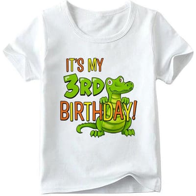 Zomer Nieuwste T-shirt Mode Meisjes T-shirts Kawaii Jongen T-shirt Het is mijn 8e verjaardag met schattige groene alligator Leuke print Mooie ronde hals Kinder T-shirt 150.0