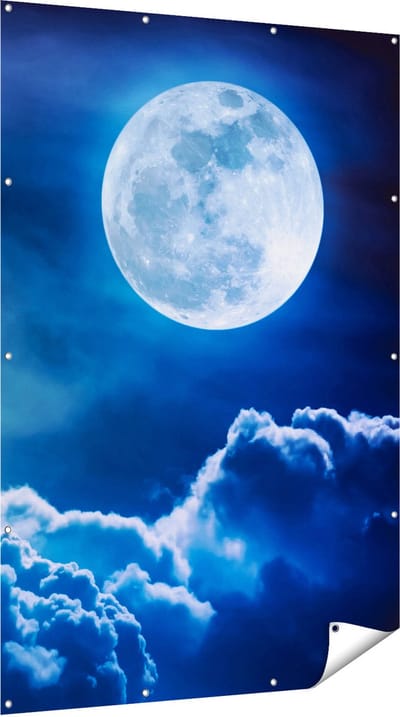 Gards Tuinposter Volle Maan bij Wolken - 120x180 cm - Tuindoek - Tuindecoratie - Wanddecoratie buiten - Tuinschilderij