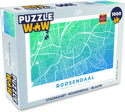 Puzzel Stadskaart - Roosendaal - Blauw - Legpuzzel - Puzzel 1000 stukjes volwassenen - Plattegrond