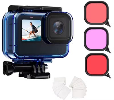 GoPro Waterdichte case - Accessoire-set geschikt voor GoPro 13/12/11/10/9 - Silicone beschermhoes met lenskapje - GoPro accessoires - Waterproof tot 60 meter - Blauw