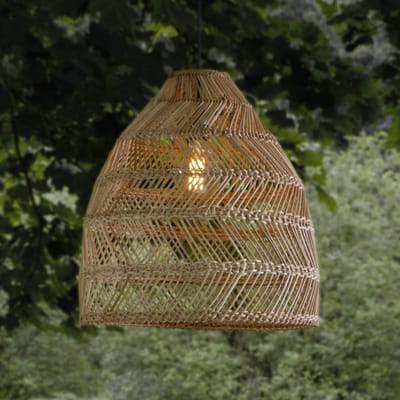 PR Home Buiten hanglamp Maja, rotan, Ø 53 cm, stekker, IP44