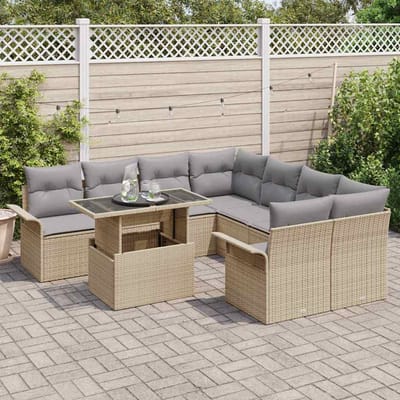 vidaXL - Tuinbank - Set - 9 - st - Beige - [Synthetisch]: - Poly - Riet