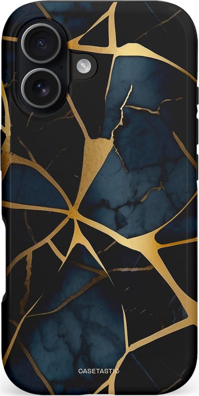 Casetastic hoesje geschikt voor Apple iPhone 17 - MagSafe - Dubbellaagse bescherming - Sterrennacht Marmer Goud - Fashion Case - Zwart Goud Donkerblauw