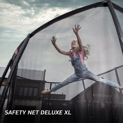 BERG Elite Regular 500 Trampoline Op Poten - Rechthoekig - Safety Net Deluxe - AirFlow Pro Springdoek - TwinSpring - Grijs