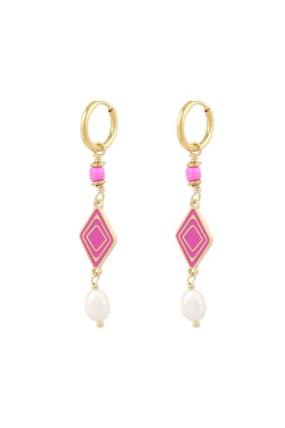 Oorbellen - roze - Goud - hangende oorbellen - rvs - stainless steel