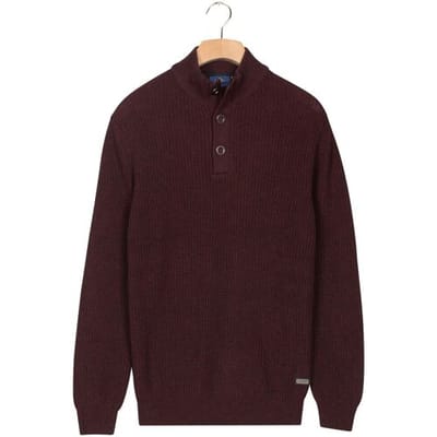 Baileys Trui Half Zip And Buttons Mouliné Rib Structure Deep Mauve / male