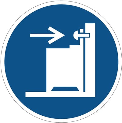 Gebruiken van kantelbeveiliging verplicht gebodssticker - M071 | 15 cm