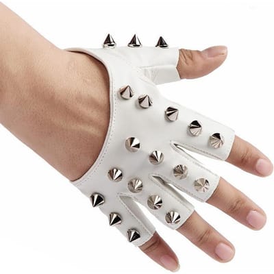 Halfvingerhandschoenen voor Mannen en Vrouwen Punk Straatdans Klinknagels voor Halfvinger Lederen Handschoenen om Vingers te Laten Zien op het Podium Breakdance Handschoenen 19*15*4CM white