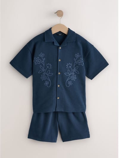 Next - Jongens - Set van overhemd met revers en knoopsluiting en short - Blauw