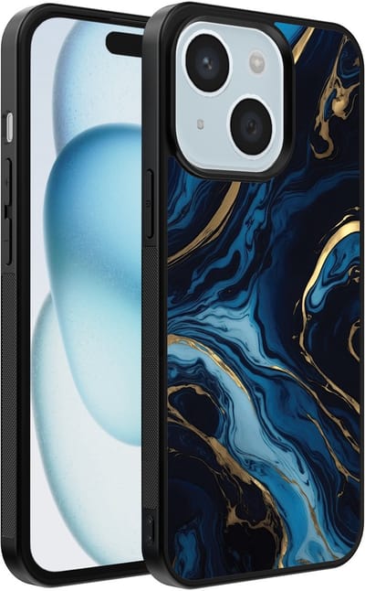 Smartphonica Telefoonhoesje geschikt voor iPhone 15 met marmer opdruk - TPU backcover case marble design - Goud Blauw geschikt voor iPhone 15