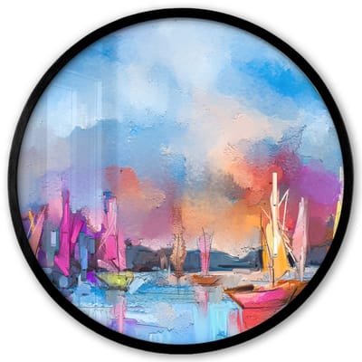 Poster in lijst Rond - Fotolijst 40x40 cm - Posters - Schilderij - Boten - Water - Ronde posterlijst zwart - Decoratie - Wanddecoratie woonkamer - Muurdecoratie slaapkamer