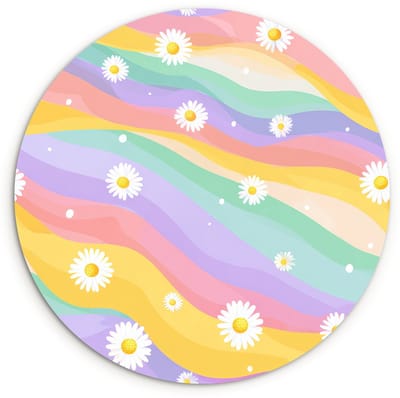 WallCircle® Wandcirkel 120x120 cm - Muurcirkel Madeliefjes - Kleurrijk - Pastel - Vrolijk - Muurdecoratie woonkamer - Wanddecoratie slaapkamer - Kamer decoratie accessoires - Ronde schilderijen XXL