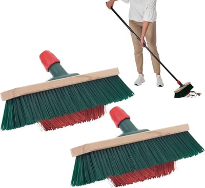 Novaliv tuinbezem Elaston 40 cm bezemkop 2-delige set met V-borstelharen Elaston Ideaal als bezem voor buiten Straatbezem Harde borstelharen Terrasbezem Tuinbezem Stalbezem Veegbezem Industriële bezem Buitenbezem
