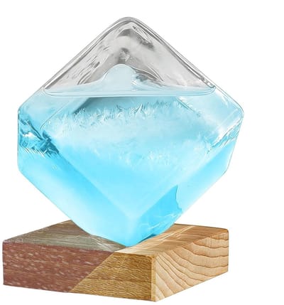 Weervoorspeller Stormglas - Decoratieve Barometer - Weer Voorspellen - Houten Sokkel - 11 x 11 x 14 cm - Blauw
