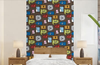 Behang - Fotobehang Patronen - Monster - Dieren - Jongens - Kinderen - Kids - Breedte 140 cm x hoogte 220 cm