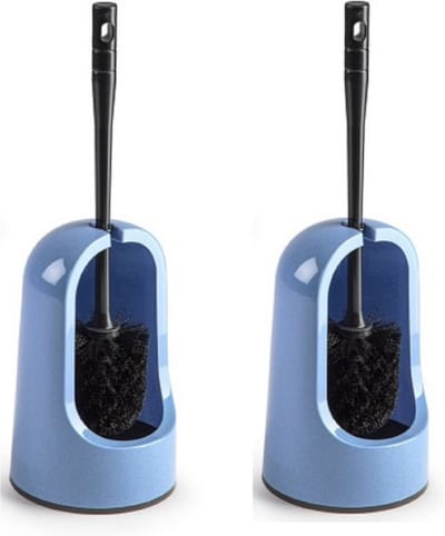 Plasticforte WC borstel met houder - 2x stuks - blauw - 40 cm - kunststof - toiletborstels