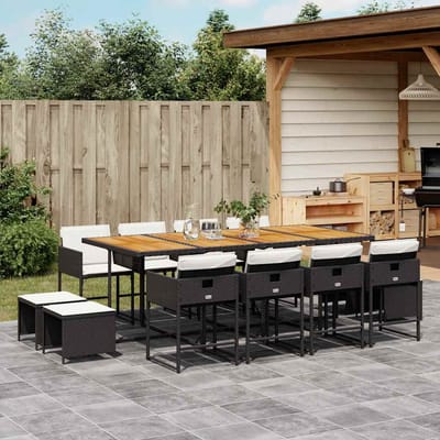 vidaXL - 13-delige - Tuinset - met - kussens - poly - rattan - zwart