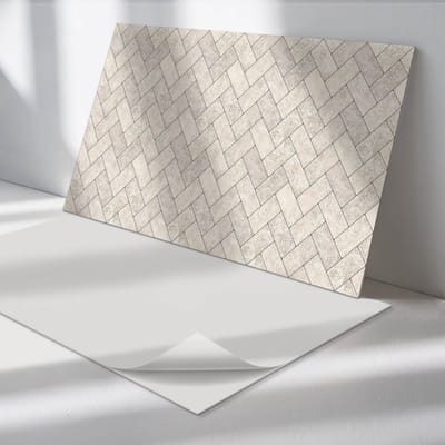 Wallfluent Vinyl Wandpaneel - Visgraatpatroon Zelfklevende Wandbekleding - 100 cm x 50 cm - Romig Vinyl Wandpaneel - 1 stuk - Rechthoekig Wandbekleding Vinyl - Texturen Wandpaneel - Wandpaneel PVC - Wandpaneel Keuken en Badkamer