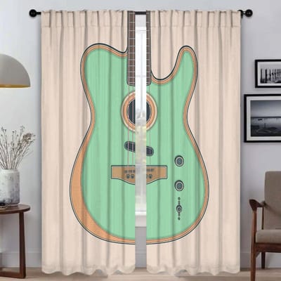 Tinten Gitaarpatroon Huisinterieur Gordijnen voor Camera Elegante Kamergordijnen 2 Stuks Scheidingsraamgordijn Woonkamer Keuken W50xH70cmx2pcs-CL