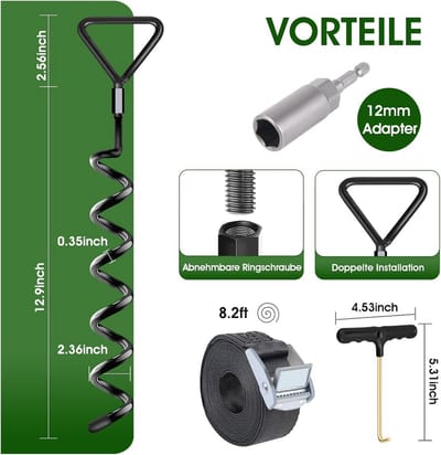 Grondankers voor Trampoline - Zwart - 6 Stuks - Heavy Duty Grondankers met Riemen - Voor Buitengebruik