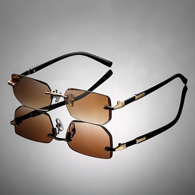 Nieuwste Randloze Vierkante Zonnebril Mannen Rechthoekig Klein Zonneklepbril Mannen Retro Lens Rijden Vissen Oculos UV-bescherming 400 Bril
