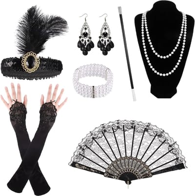 7-delige accessoires set voor dames - 20s stijl Gatsby Flapper Charleston kostuum voor feesten en evenementen