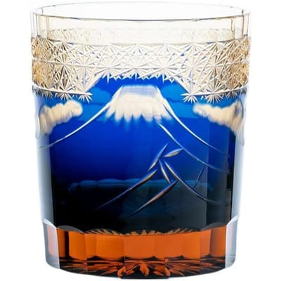 Handgravuur Japan Berg Fuji Edo Kiriko Whiskeyglas Amber Kristallen Wijnglazen Whisky Tumbler Sterke Dranken Sake Beker Watermok 250ml blue