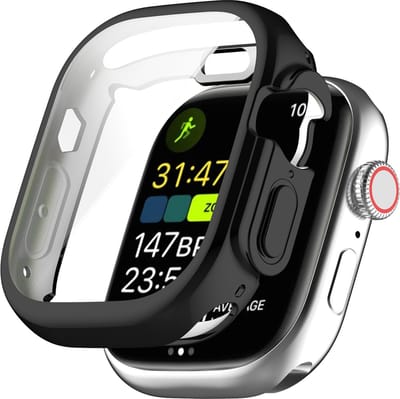 By Qubix - Apple Watch Ultra TPU case - Volledig beschermd - Zwart - Geschikt voor Apple Watch 49mm hoesje - screenprotector - Bescherming iWatch - Bescherm hoesje