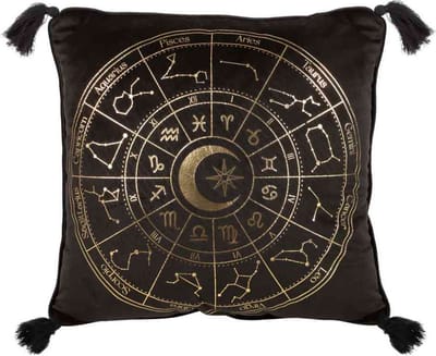 Something Different - Astrologie Wiel Fluwelen Kussen - 35cm - vierkant zwart /goudkleurig