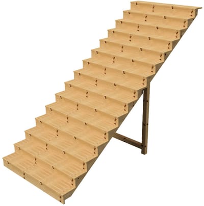 BERLIN Houten Buitentrap - 15 Gesloten Treden 258 cm Hoog - 160 cm Breed