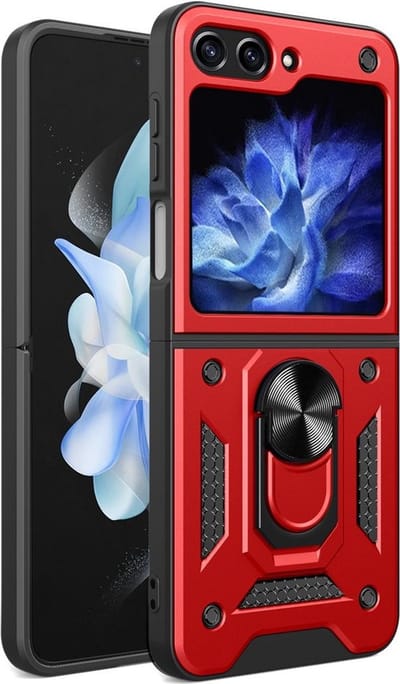 MobyDefend Hoesje - Geschikt voor Samsung Galaxy Z Flip 5 - Pantsercase Met Draaibare Ring - Rood