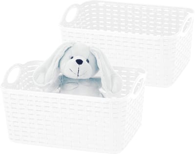 Plasticforte opbergmandje/kastmandje - 2x - 12 liter - ivoor wit - kunststof - 33 x 24 x 21 cm - nestbaar