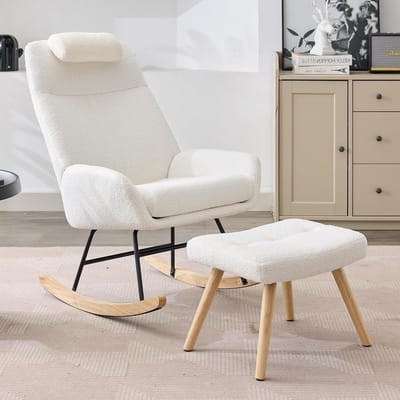 Schommelstoel - Fluwelen stoel - Ontspannen Zitten - Hoge rugleuning - 98 x 96.5 cm - Wit