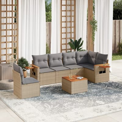 vidaXL - 7-delige - Loungeset - met - kussens - poly - rattan - beige