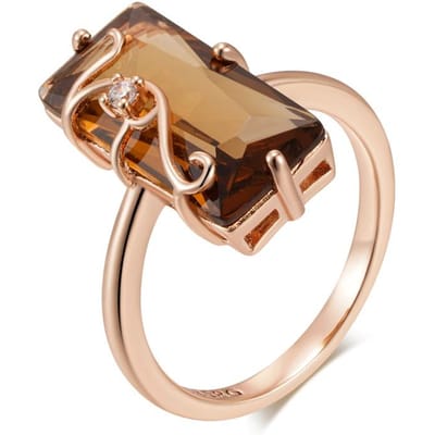 Bague Carrée Simple Couleur Or Rose Vintage Pour Femmes Zircon Naturel Marron Clair Accessoires Bijoux Fins Quotidien 7 beige