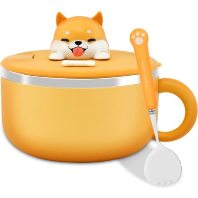 1200ml Ramen Bowl Roestvrijstalen Noedelkom met Deksel Hittebestendige Instant Noedels Kommen Kookgerei Servies Keuken Accessoires geel