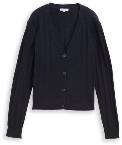 Tom Tailor - Geribbelde cardigan met wol - Maat XXL - sky captain blue