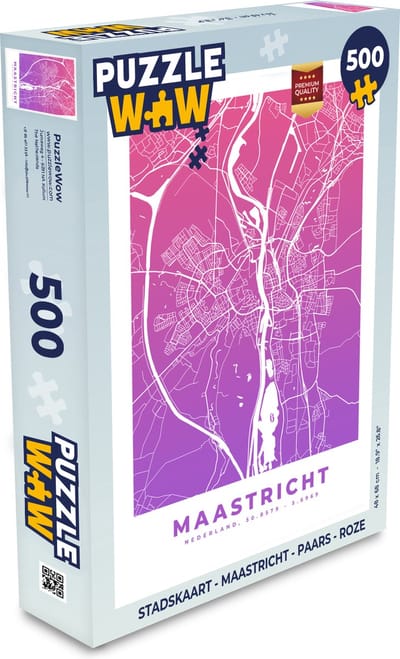 Puzzel Stadskaart - Maastricht - Paars - Roze - Legpuzzel - Puzzel 500 stukjes - Plattegrond