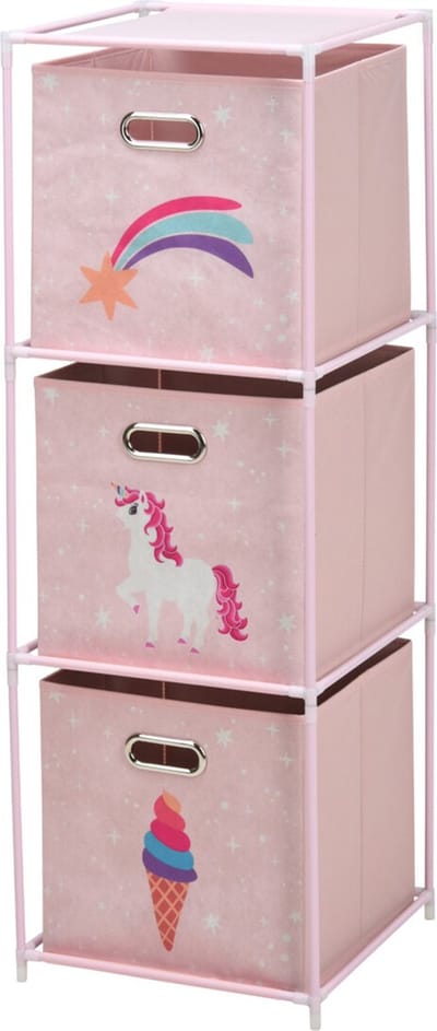 Storage solutions Opbergrek 3-laags - met manden - metaal - 35 x 35 x 102 cm - eenhoorn thema