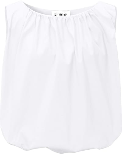Trendy Mouwloze Top met Volume-Effect – Modieuze Dames Top met Ronde Hals – Poofy Zomertop met Ruches bij de Schouders - wit - S